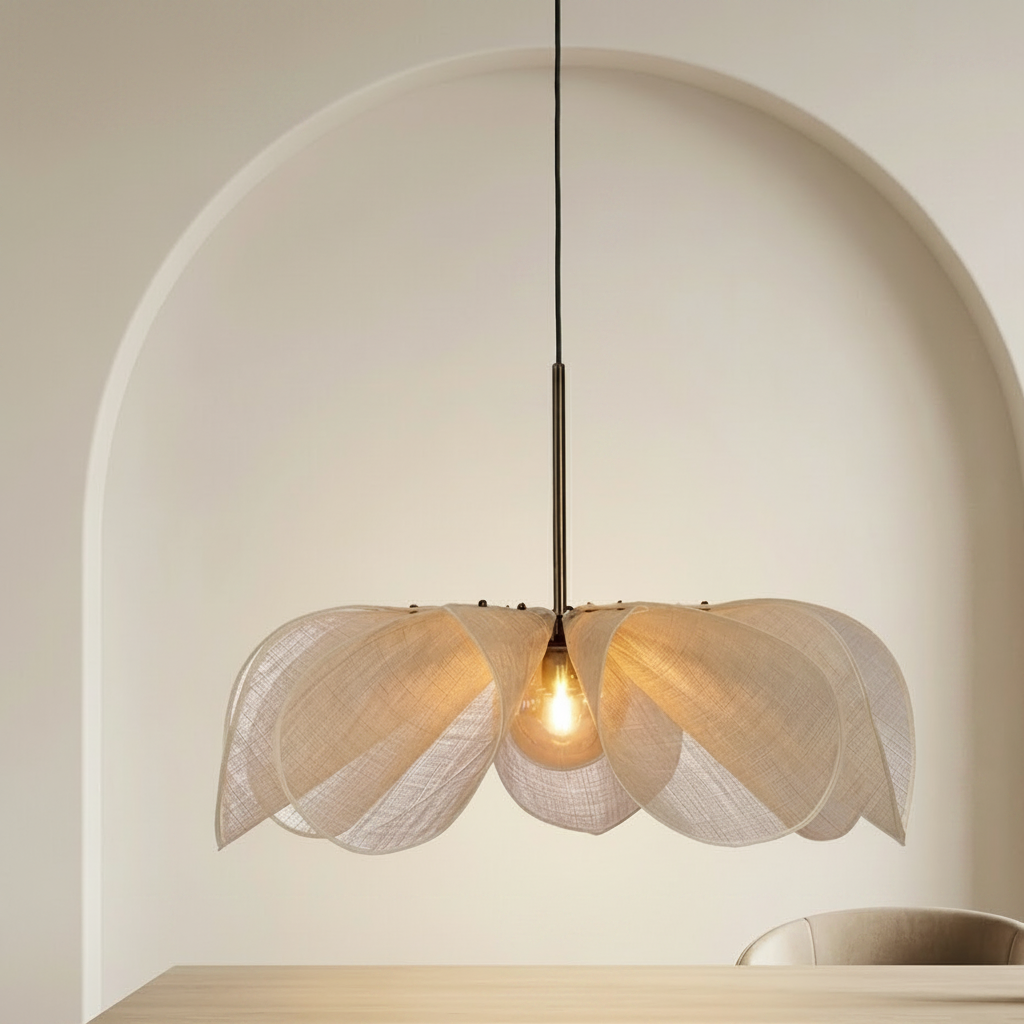 Decorative pendant light with adjustable wire, shown on a neutral background.