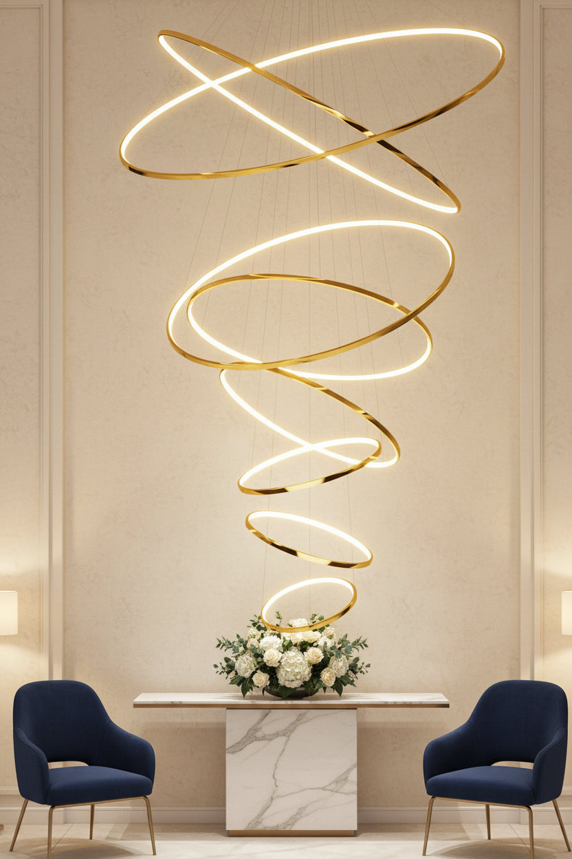 Creative Luxury | Modern Chandelier Light with 10 Rings | Elegant Gold Finish for Stylish Home and Commercial Spaces 5
