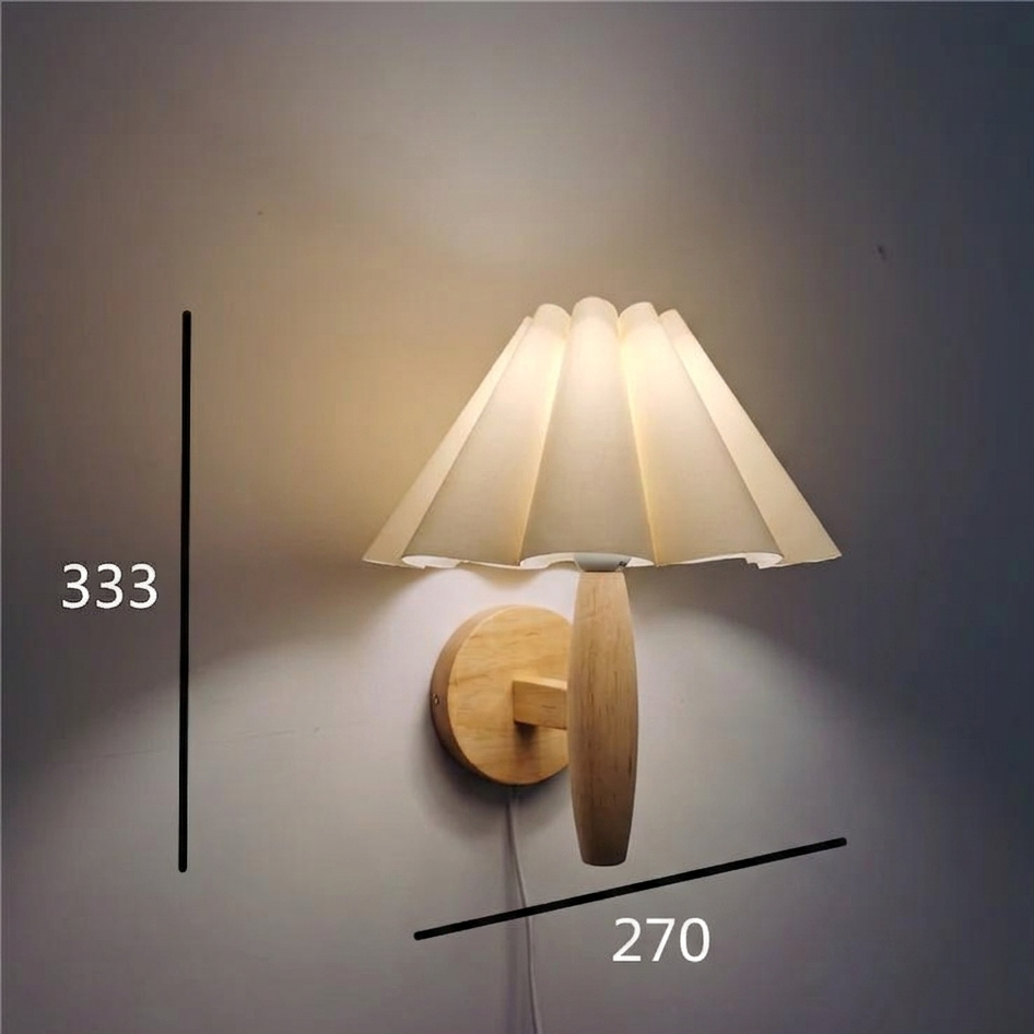 Elegant Nordic Wall Sconce | Wood Lamp with Pleated Shade | Cozy Lighting for Intimate Spaces