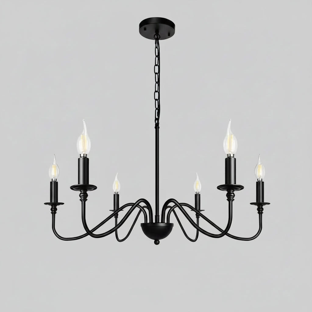 Retro Loft | Black Chandelier Light with Iron Finish | Elegant Fixture for Dining Rooms 6