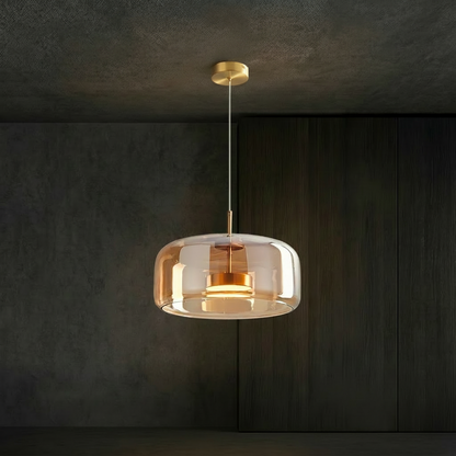 Pendant light with measurements on a dark background