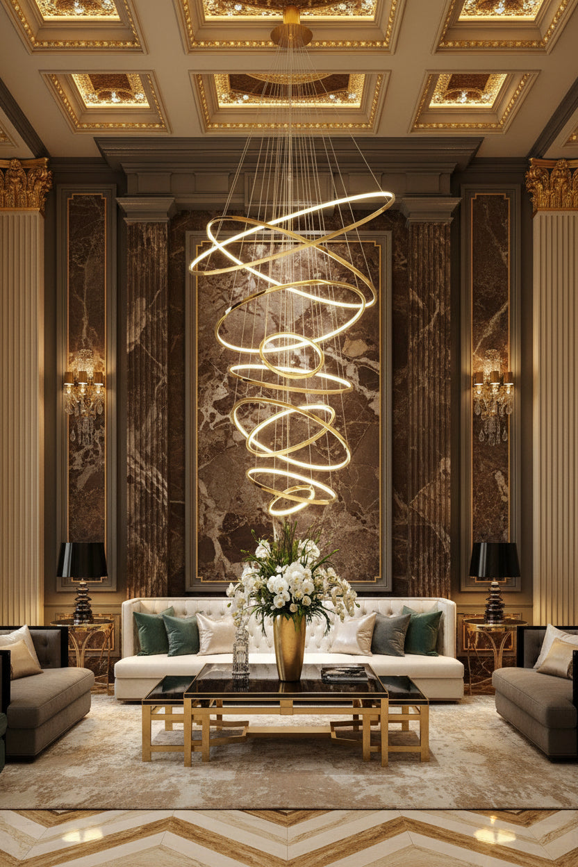Creative Luxury | Modern Chandelier Light with 10 Rings | Elegant Gold Finish for Stylish Home and Commercial Spaces 4