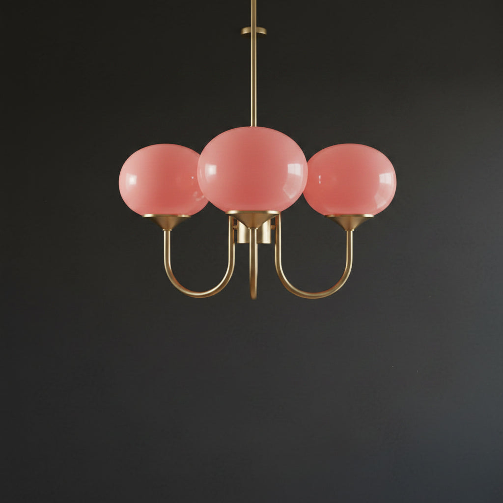 Elegant Ceiling Light | Modern Marshmallow Chandelier with Adjustable Height | Soft Pink Glass Shades for Timeless Glamour 0