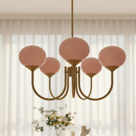 Elegant Ceiling Light | Modern Marshmallow Chandelier with Adjustable Height | Soft Pink Glass Shades for Timeless Glamour 1