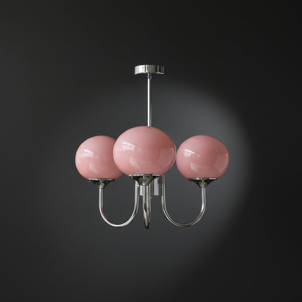 Elegant Ceiling Light | Modern Marshmallow Chandelier with Adjustable Height | Soft Pink Glass Shades for Timeless Glamour 12