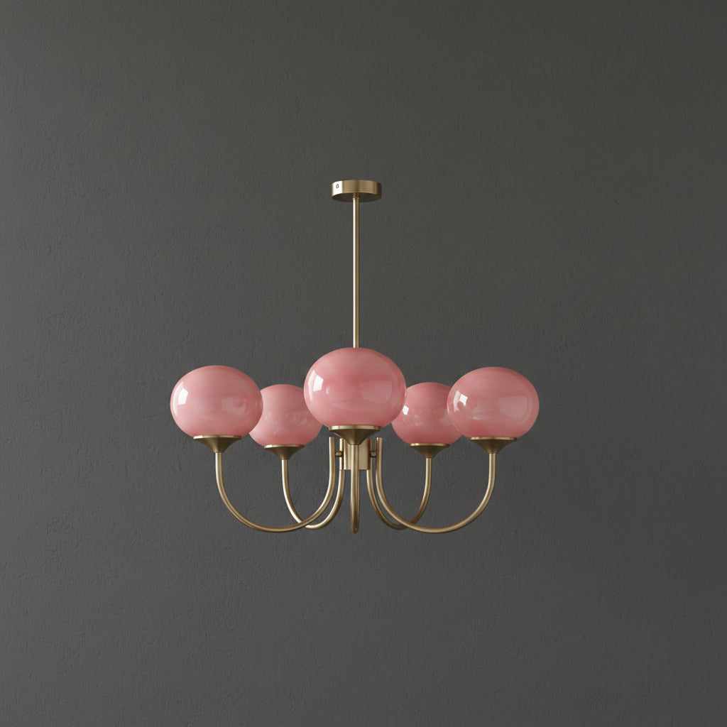 Elegant Ceiling Light | Modern Marshmallow Chandelier with Adjustable Height | Soft Pink Glass Shades for Timeless Glamour 15