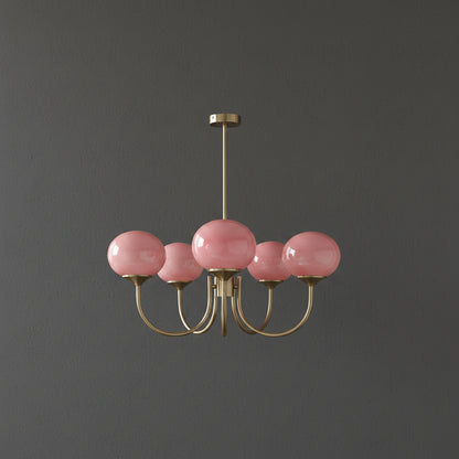 Elegant Ceiling Light | Modern Marshmallow Chandelier with Adjustable Height | Soft Pink Glass Shades for Timeless Glamour 15