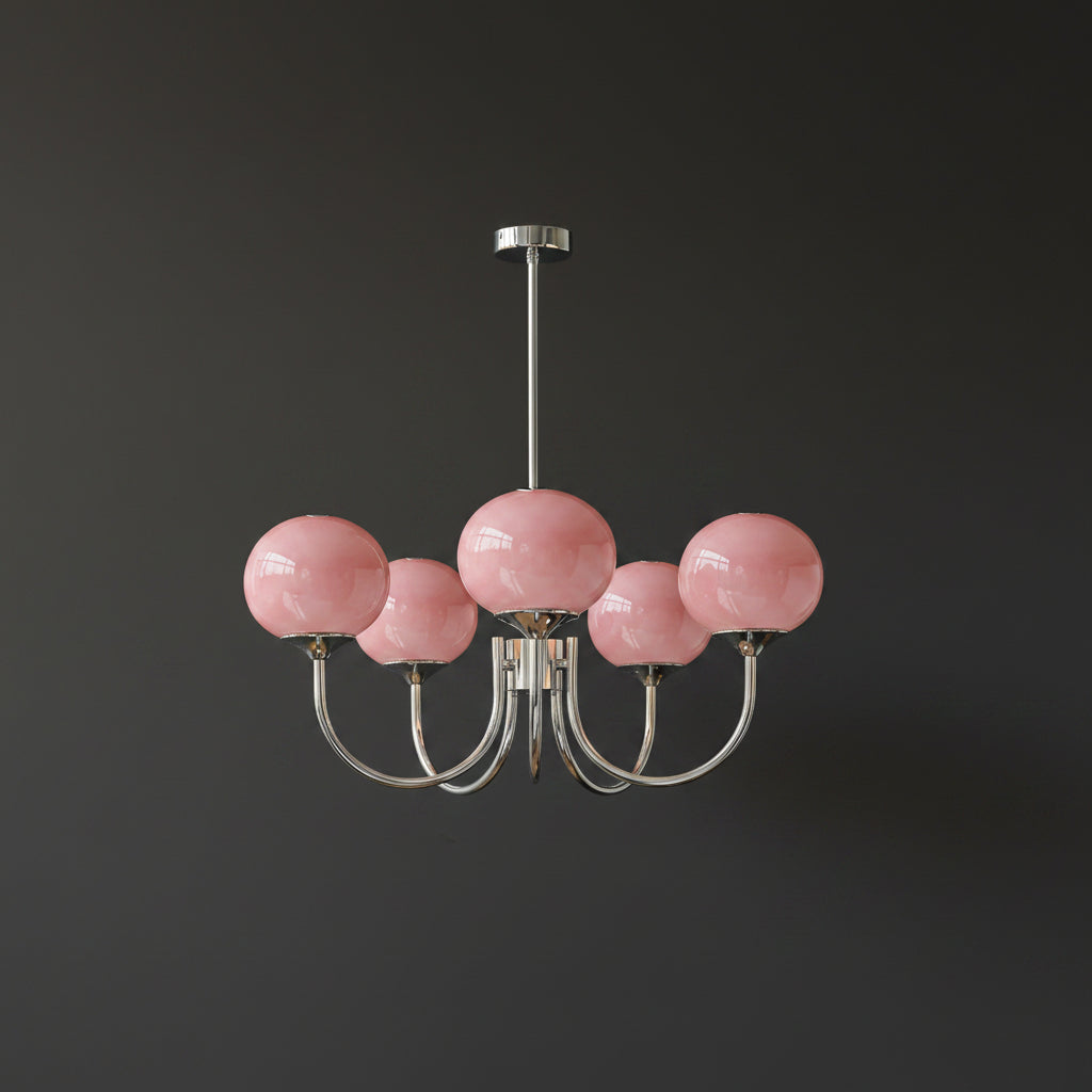 Elegant Ceiling Light | Modern Marshmallow Chandelier with Adjustable Height | Soft Pink Glass Shades for Timeless Glamour 18