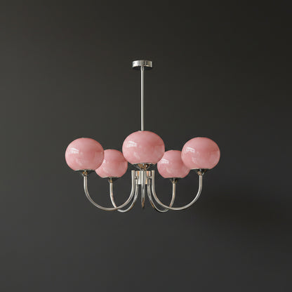 Elegant Ceiling Light | Modern Marshmallow Chandelier with Adjustable Height | Soft Pink Glass Shades for Timeless Glamour 18