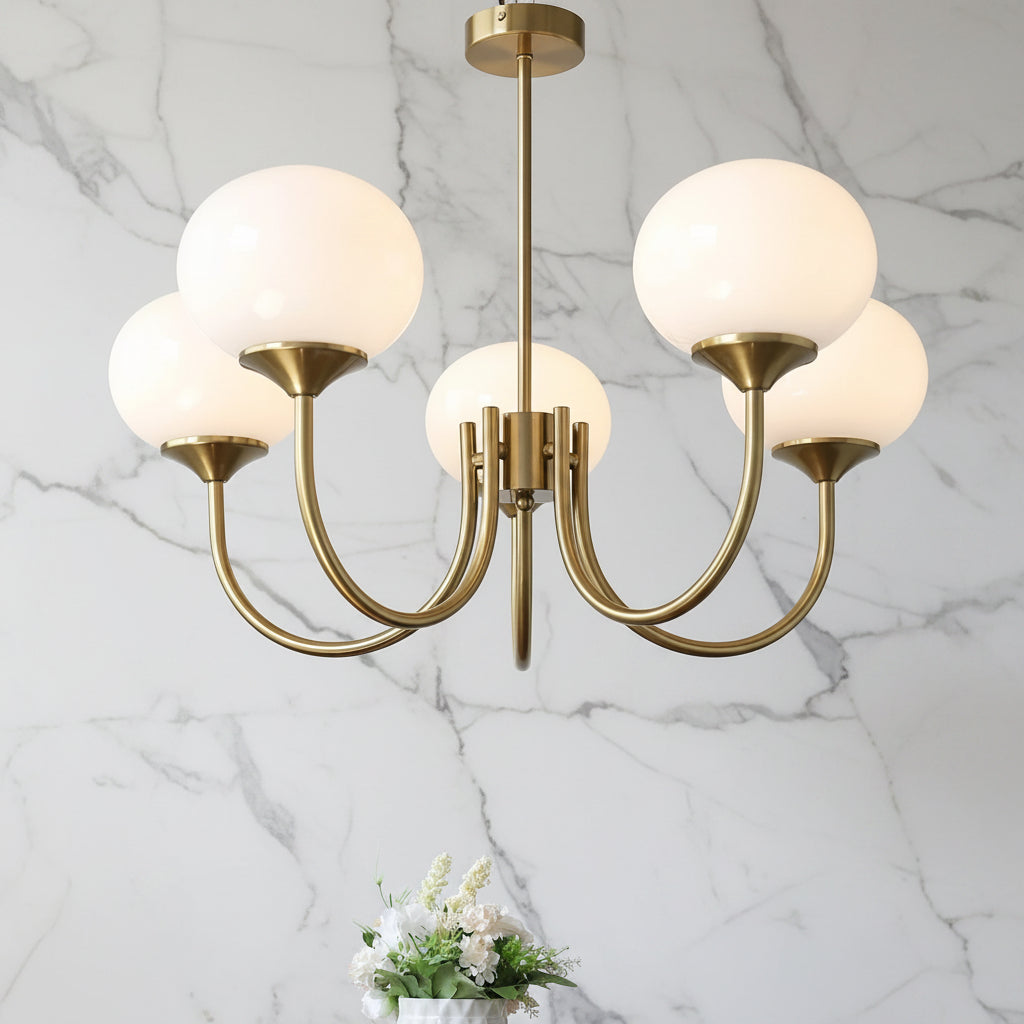 Elegant Ceiling Light | Modern Marshmallow Chandelier with Adjustable Height | Soft Pink Glass Shades for Timeless Glamour 4