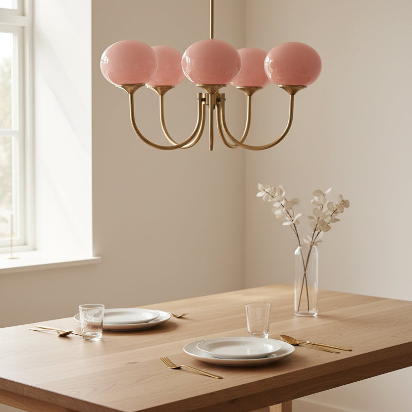 Elegant Ceiling Light | Modern Marshmallow Chandelier with Adjustable Height | Soft Pink Glass Shades for Timeless Glamour 7