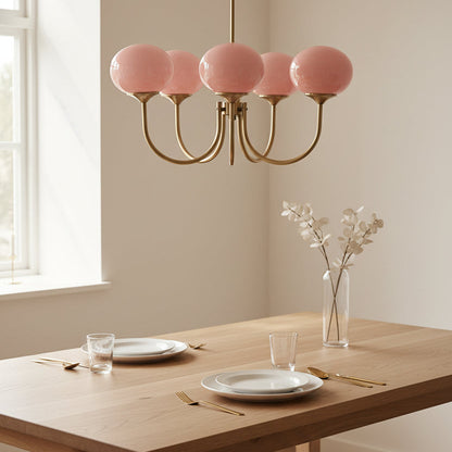 Elegant Ceiling Light | Modern Marshmallow Chandelier with Adjustable Height | Soft Pink Glass Shades for Timeless Glamour 7