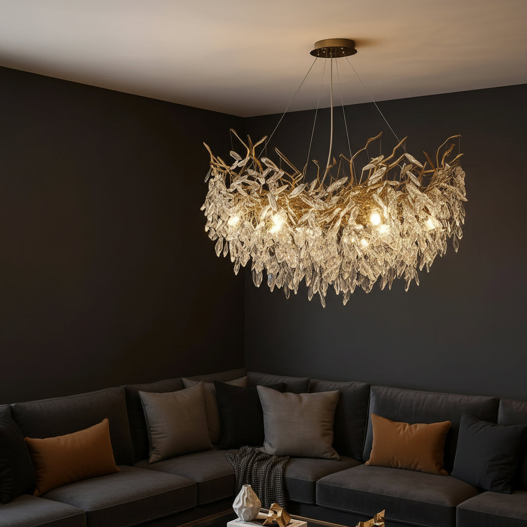 Elegant Crystal Chandelier | Modern Design with Dimmable LED Light | Perfect for Dining Room and Living Space Illumination 0