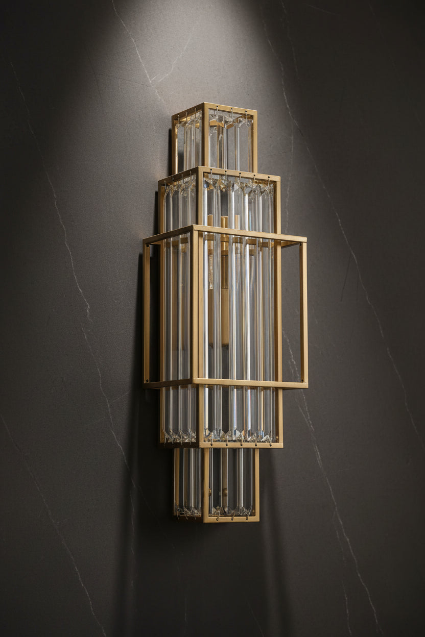 Elegant Crystal Wall Sconce Lighting with Geometric Design | Adjustable Warm Light for Luxurious Interiors 2