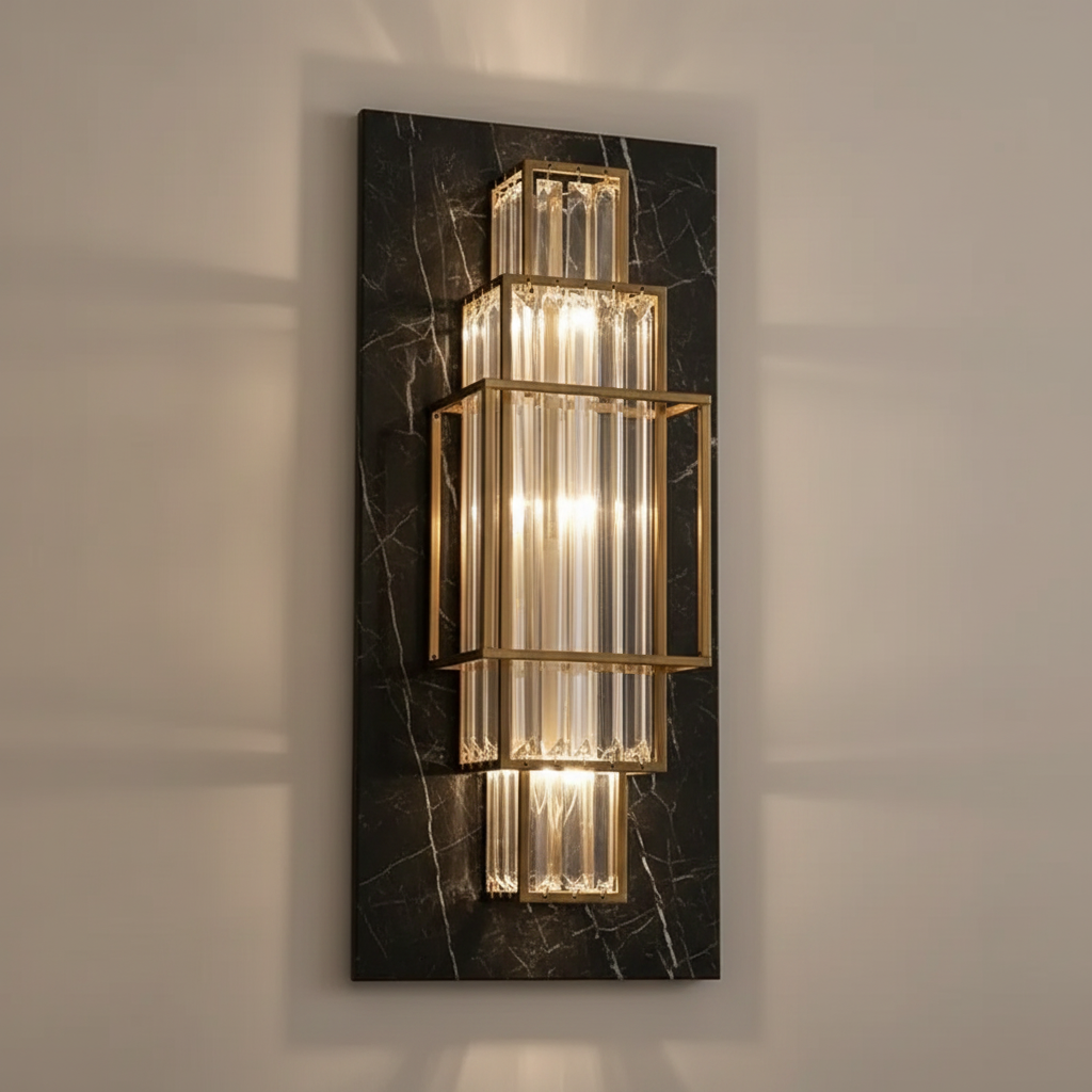 Elegant Crystal Wall Sconce Lighting with Geometric Design | Adjustable Warm Light for Luxurious Interiors 3