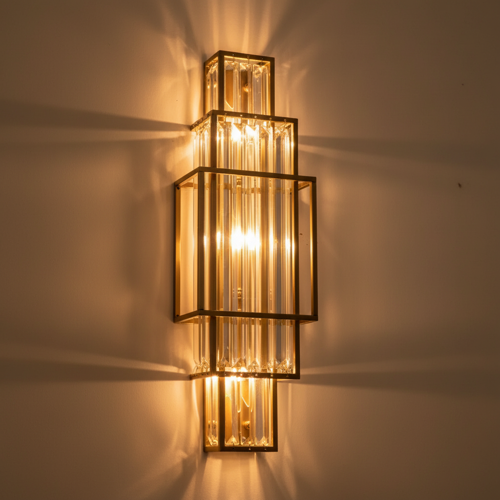 Elegant Crystal Wall Sconce Lighting with Geometric Design | Adjustable Warm Light for Luxurious Interiors 5