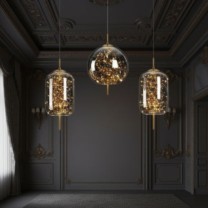 Elegant Glass Pendant Light | Nordic Style Chandelier with LED Star Lighting | Perfect for Kitchen and Home Decor 4