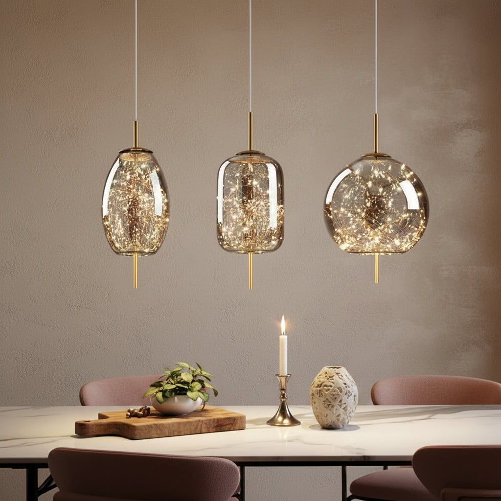 Elegant Glass Pendant Light | Nordic Style Chandelier with LED Star Lighting | Perfect for Kitchen and Home Decor 6