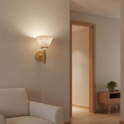 Elegant Nordic Wall Sconce | Wood Lamp with Pleated Shade | Cozy Lighting for Intimate Spaces 0