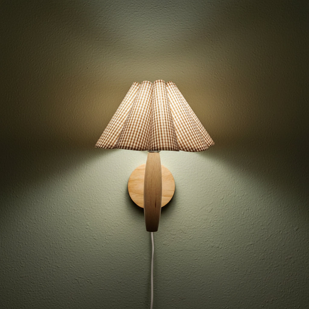 Elegant Nordic Wall Sconce | Wood Lamp with Pleated Shade | Cozy Lighting for Intimate Spaces 1