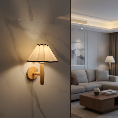 Elegant Nordic Wall Sconce | Wood Lamp with Pleated Shade | Cozy Lighting for Intimate Spaces 2