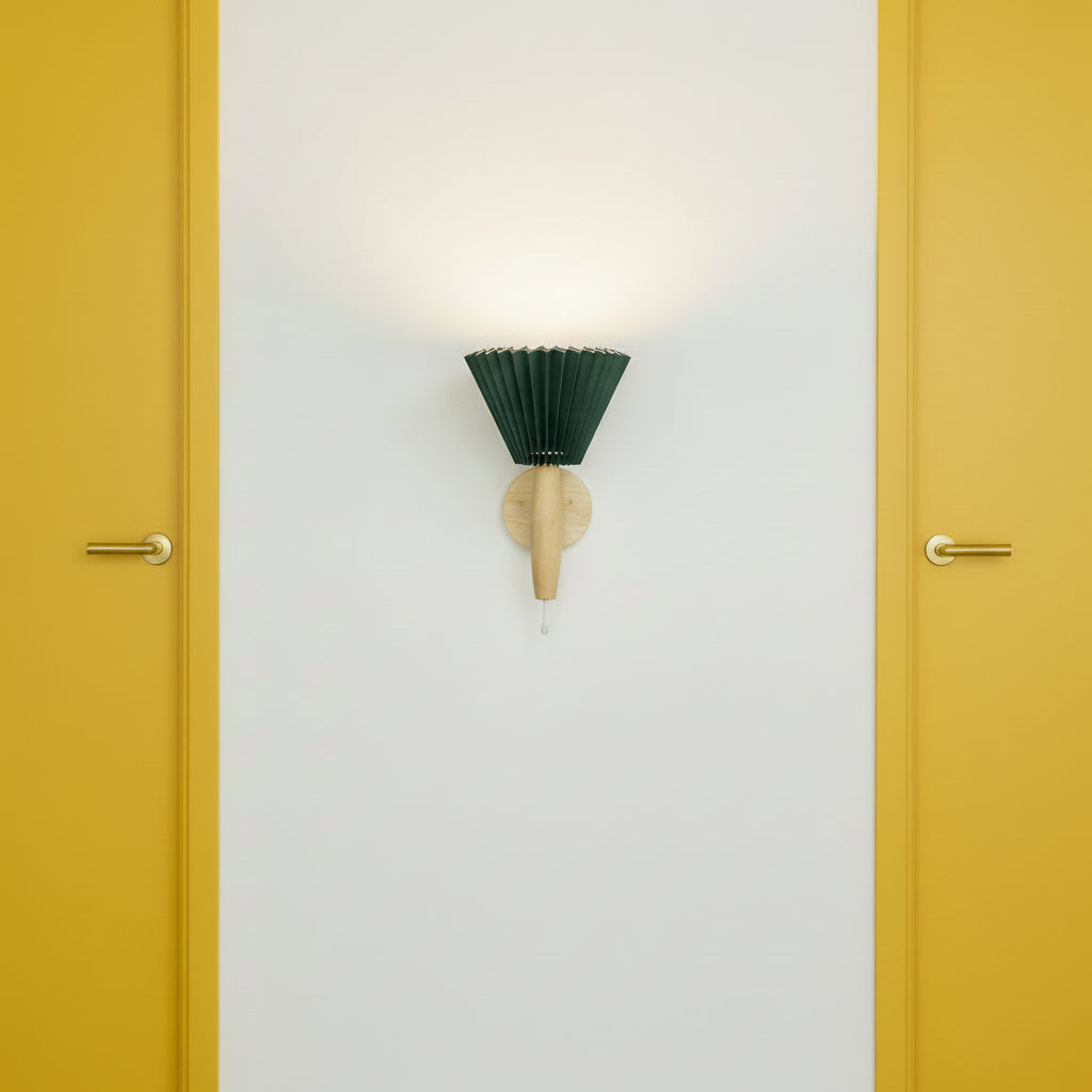Elegant Nordic Wall Sconce | Wood Lamp with Pleated Shade | Cozy Lighting for Intimate Spaces 3