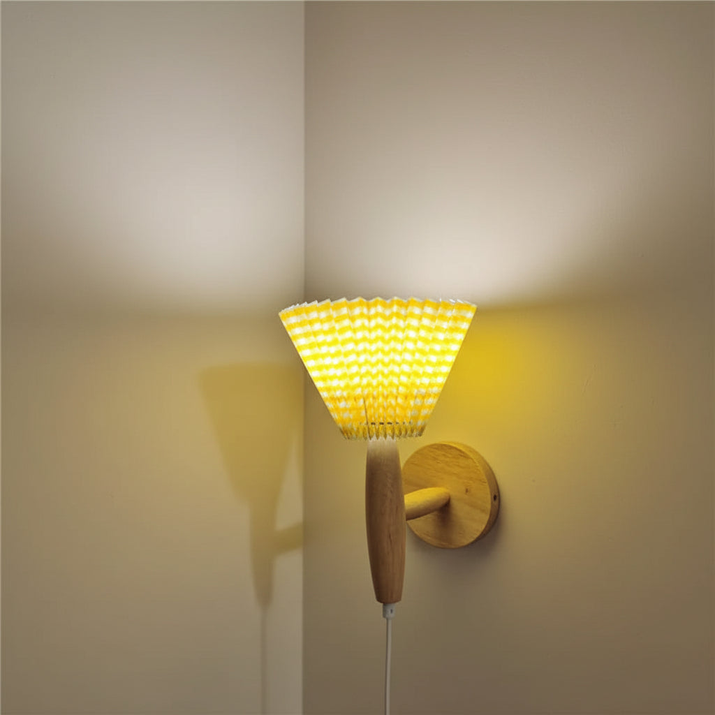 Elegant Nordic Wall Sconce | Wood Lamp with Pleated Shade | Cozy Lighting for Intimate Spaces 9