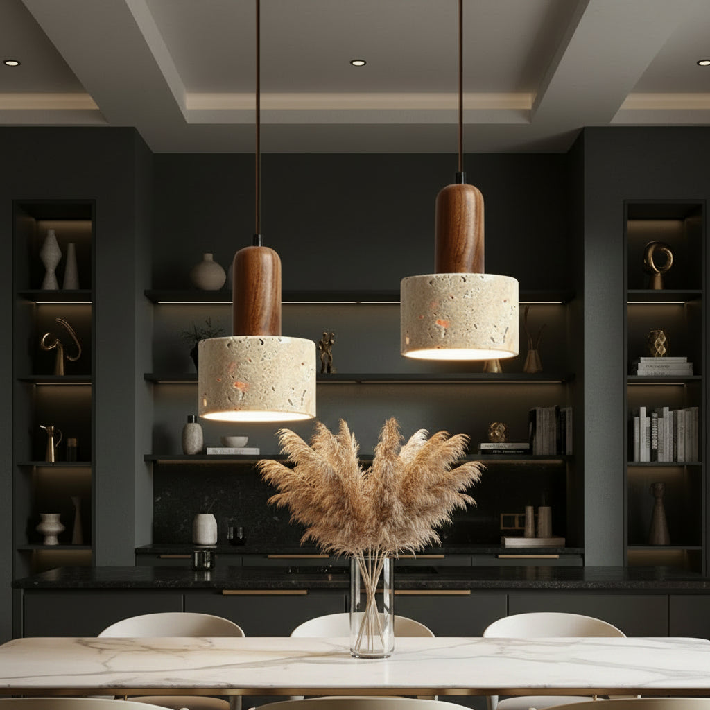 Elegant Yellow Marble Pendant Lighting with Unique Cord Installation | Stylish Hanging Light for Cozy Kitchen Island Ambiance 1