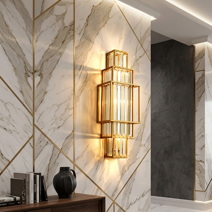 Elegant Crystal Wall Sconce Lighting with Geometric Design | Adjustable Warm Light for Luxurious Interiors