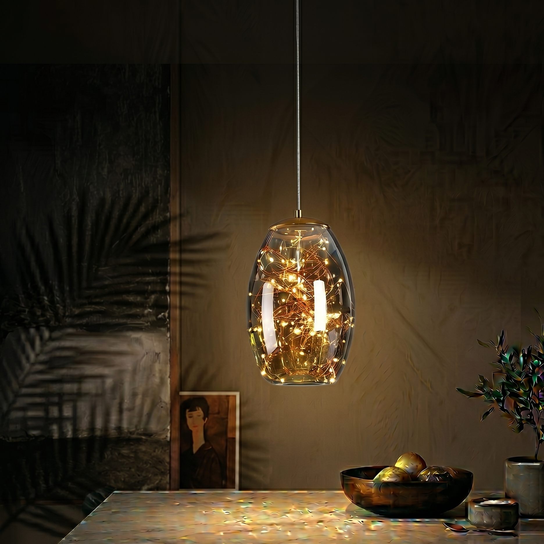 Elegant Glass Pendant Light | Nordic Style Chandelier with LED Star Lighting | Perfect for Kitchen and Home Decor 2