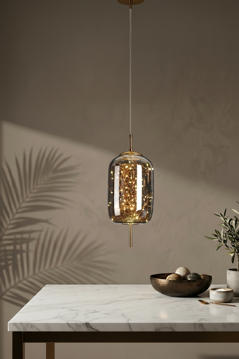 Elegant Glass Pendant Light | Nordic Style Chandelier with LED Star Lighting | Perfect for Kitchen and Home Decor 4