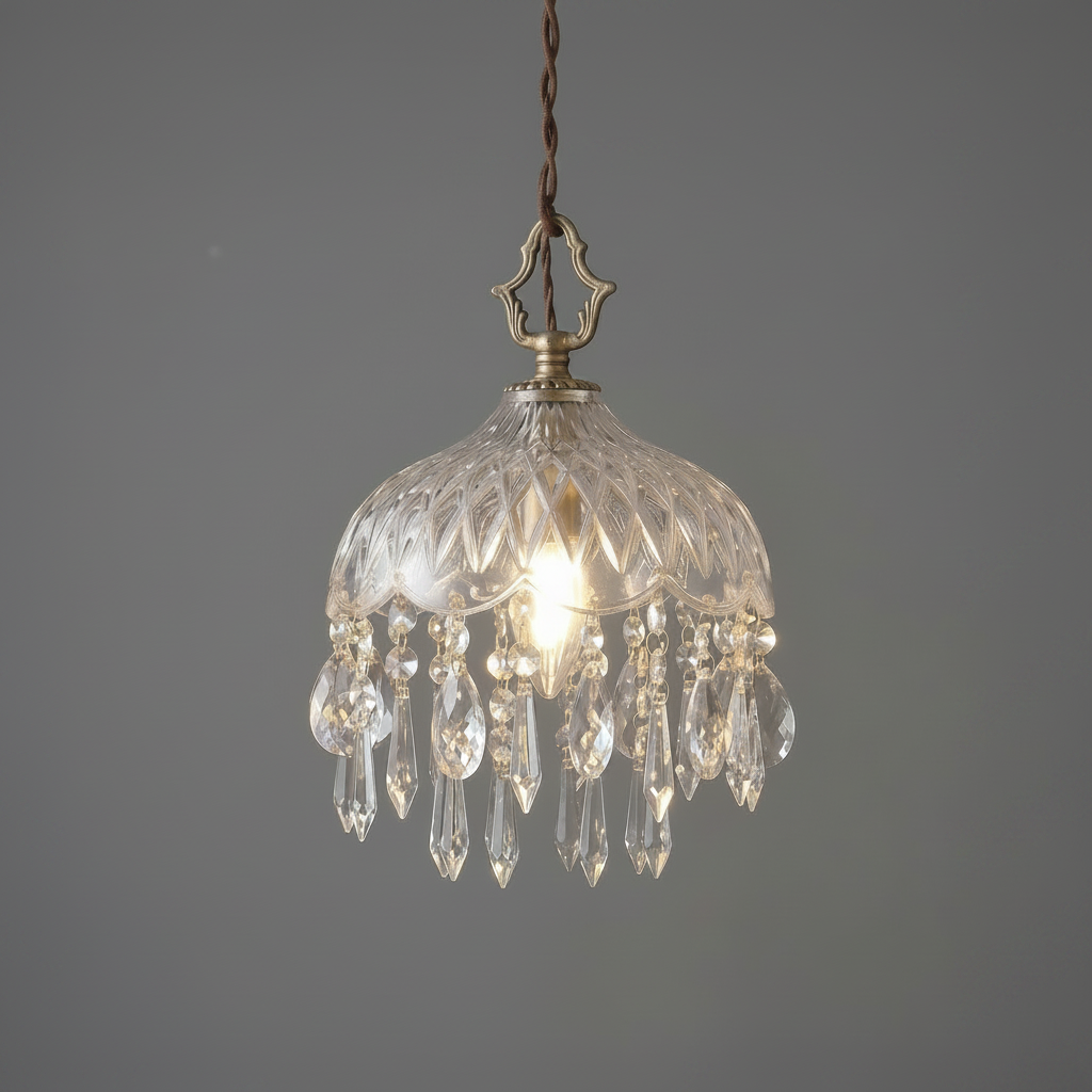 Decorative chandelier with crystal elements on a gray background