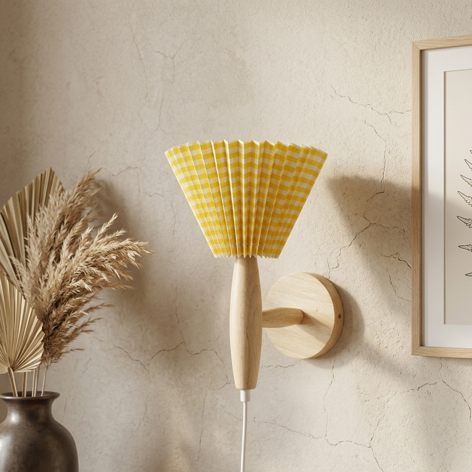 Elegant Nordic Wall Sconce | Wood Lamp with Pleated Shade | Cozy Lighting for Intimate Spaces