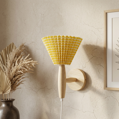 Elegant Nordic Wall Sconce | Wood Lamp with Pleated Shade | Cozy Lighting for Intimate Spaces