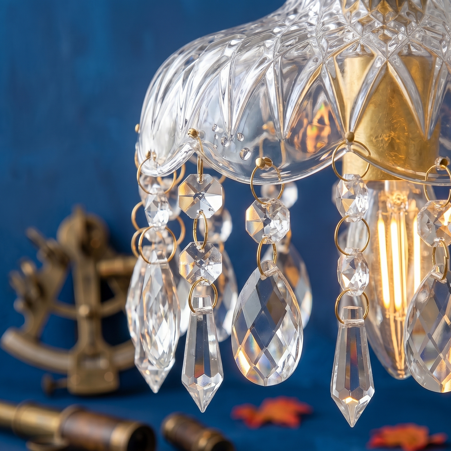 Elegant Crystal Chandelier Light with LED Bulb | French Retro Design for Dining Room Ambiance