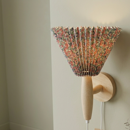 Elegant Nordic Wall Sconce | Wood Lamp with Pleated Shade | Cozy Lighting for Intimate Spaces