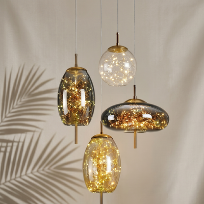 Elegant Glass Pendant Light | Nordic Style Chandelier with LED Star Lighting | Perfect for Kitchen and Home Decor 4