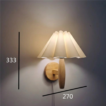 Elegant Nordic Wall Sconce | Wood Lamp with Pleated Shade | Cozy Lighting for Intimate Spaces