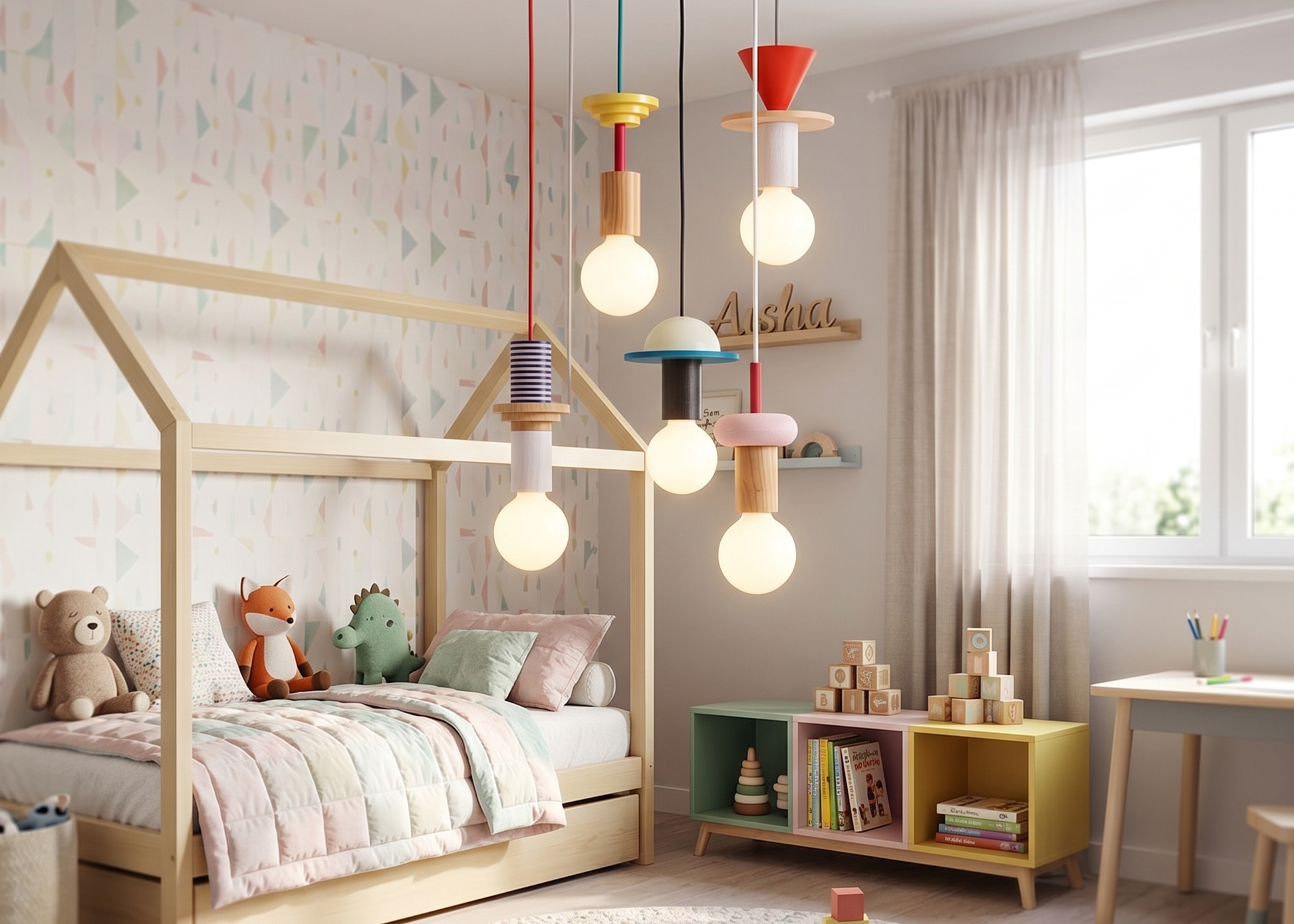 Geometric Pendant Light for Kids' Room with Colorful Design | Modern Illumination for Playful Space