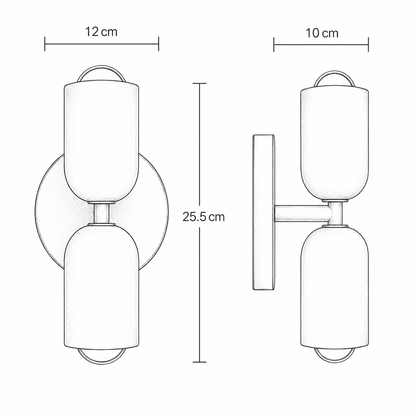 Dimensions of a double-wall sconce with measurements in centimeters.