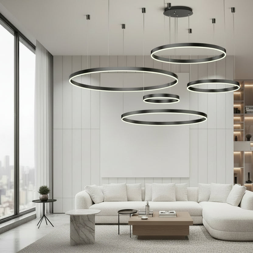 Modern Black Chandelier Light with Adjustable Brightness & Color Options | Elegant Dining Room Fixture for Stylish Home Decor 0