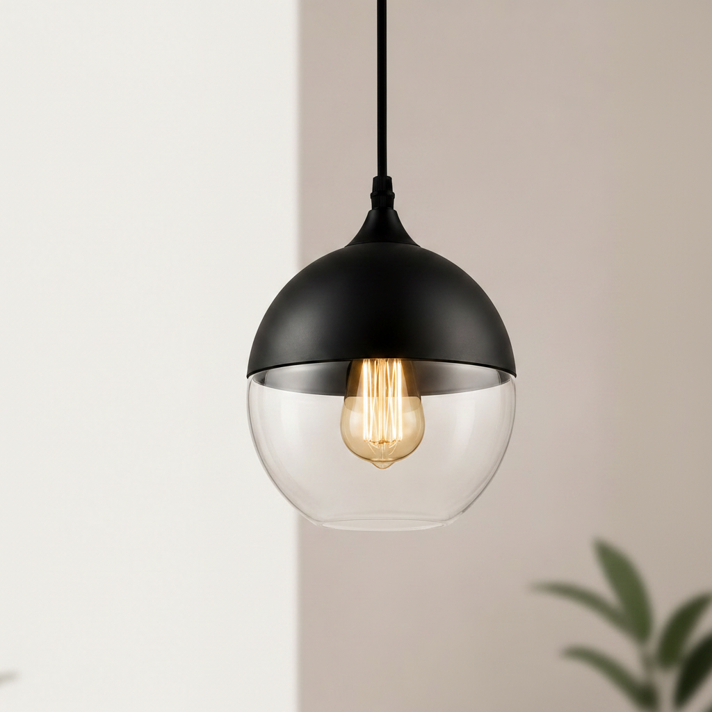 Nordic | Glass Pendant Light with Wooden Accents | Modern Illumination for Any Room 