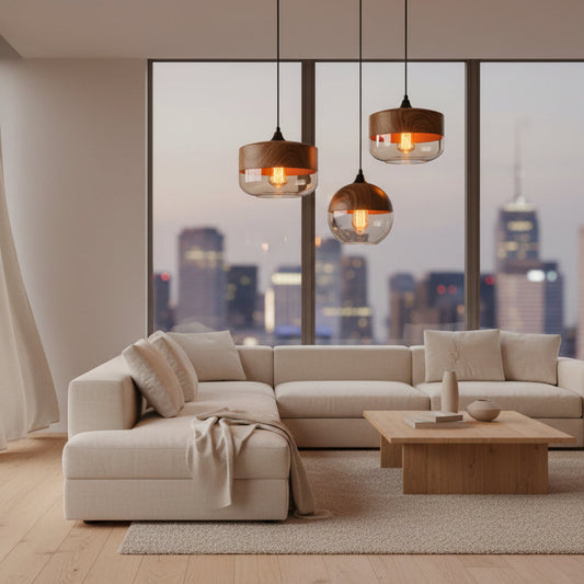 Nordic | Glass Pendant Light with Wooden Accents | Modern Illumination for Any Room 4