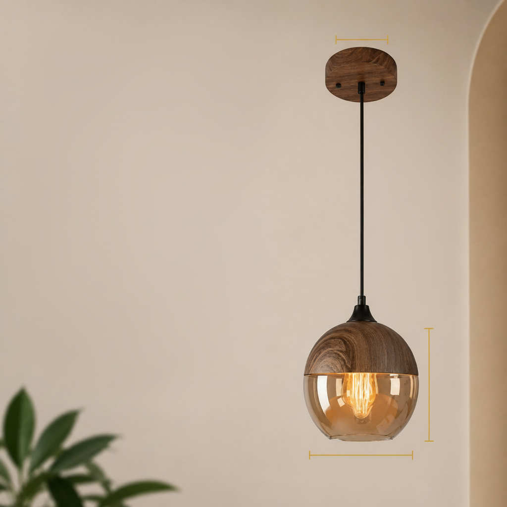 Nordic | Glass Pendant Light with Wooden Accents | Modern Illumination for Any Room 13