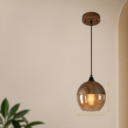 Nordic | Glass Pendant Light with Wooden Accents | Modern Illumination for Any Room 13