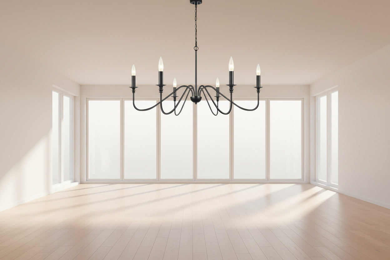 Retro Loft | Black Chandelier Light with Iron Finish | Elegant Fixture for Dining Rooms 4