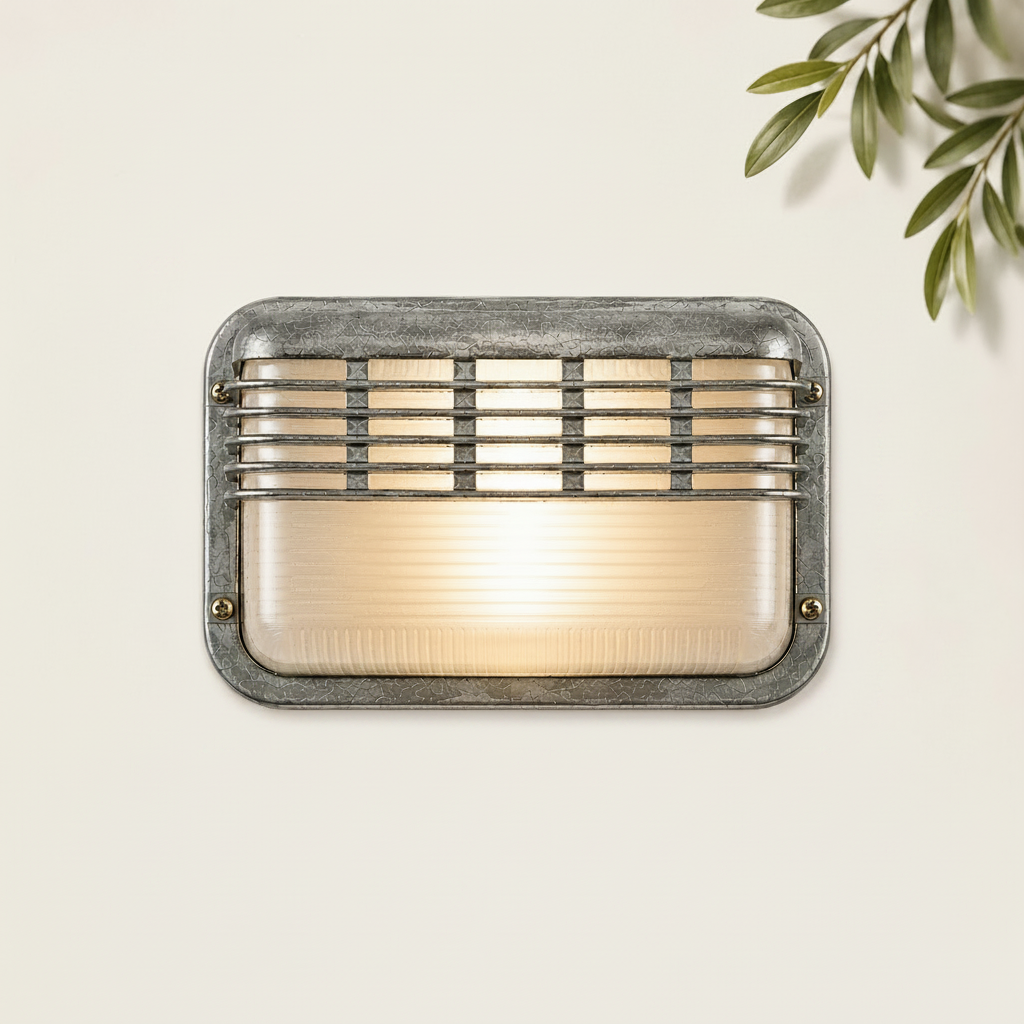 Wall light fixture with dimensions and features on a beige background