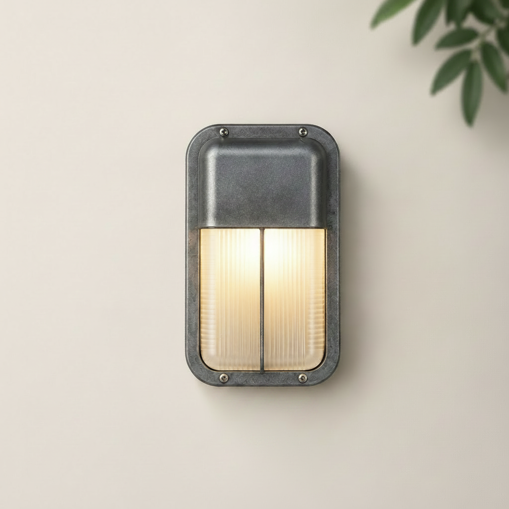 Wall light fixture with dimensions and features on a beige background