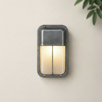 Wall light fixture with dimensions and features on a beige background