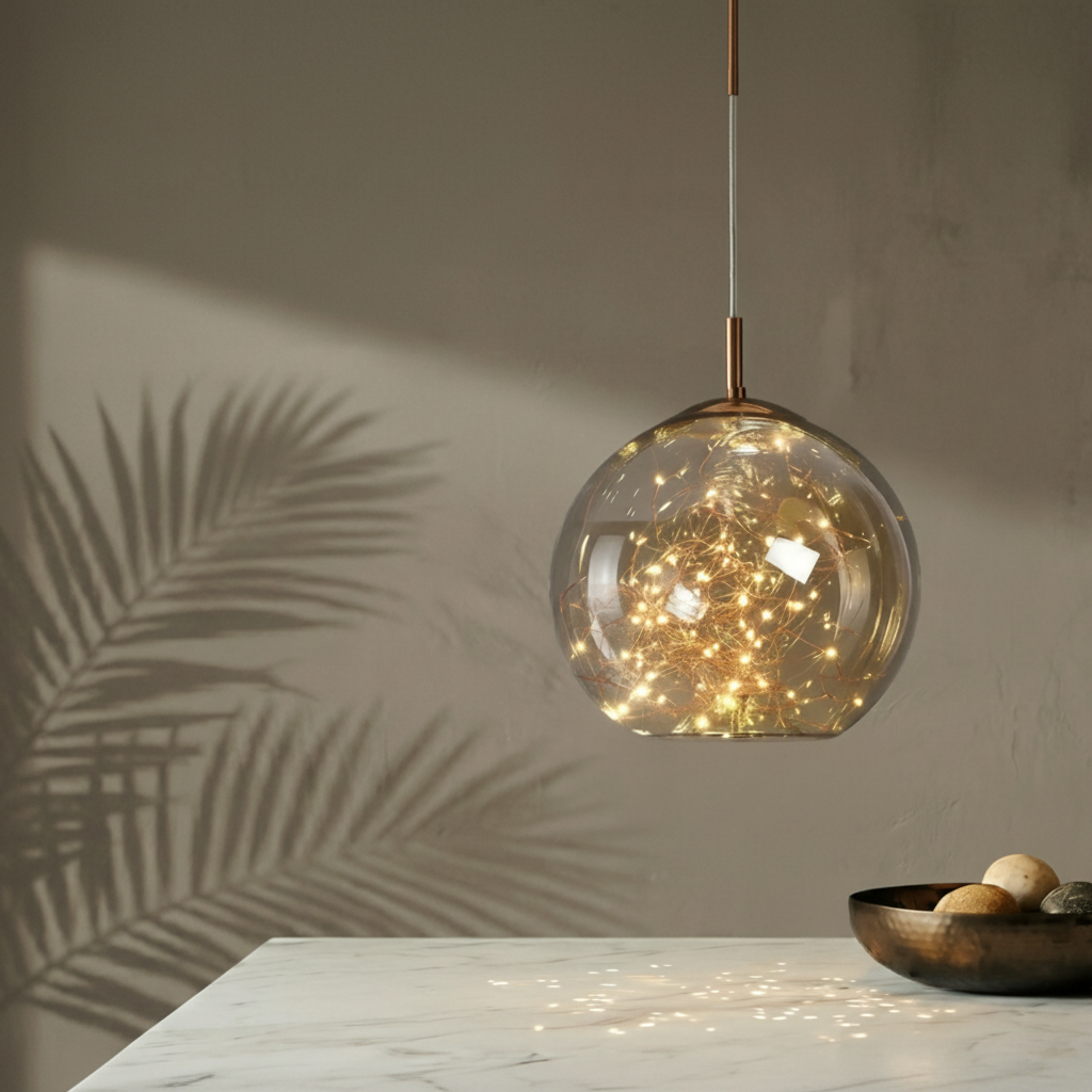 Elegant Glass Pendant Light | Nordic Style Chandelier with LED Star Lighting | Perfect for Kitchen and Home Decor 4